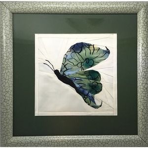 Butterfly Wall Art from Fabric Art  11.5" Sq  Framed with Glass
